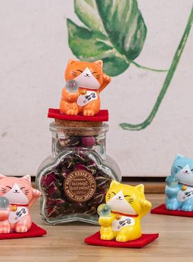 新款Zakka日式杂货 招财猫 纳福招财猫咪陶瓷摆件车载摆件