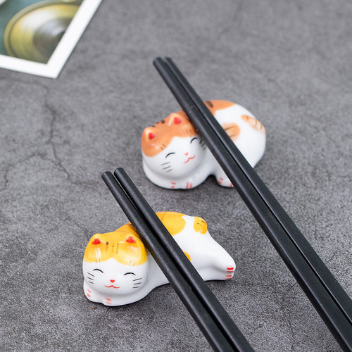 创意卡通猫咪陶瓷筷子架托餐桌筷架筷枕家用放筷子的小托筷架笔托 - 图1