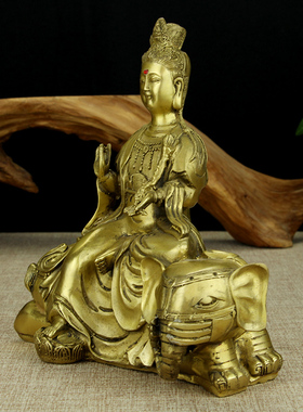 纯铜佛像文殊普贤菩萨摆件
