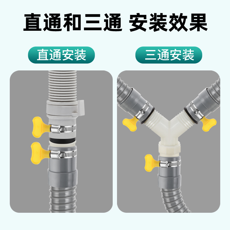 洗衣机排水三通二合一Y型分叉接头下水延长管软管水槽地漏三头通-图2