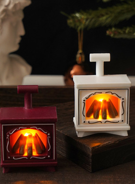 LED迷你仿真小壁炉圣诞节创意发光摆件灯家居装饰复古电子蜡烛灯
