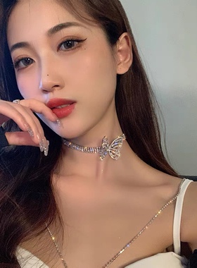 水钻蝴蝶结超仙项圈项链女潮锁骨链颈带脖子饰品气质颈链简约脖链