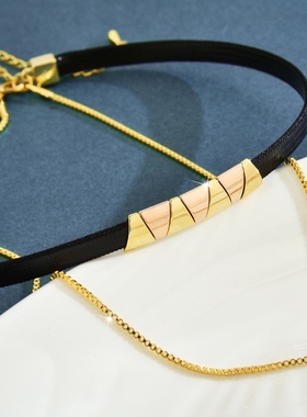 皮质双层黑色脖子饰品颈带