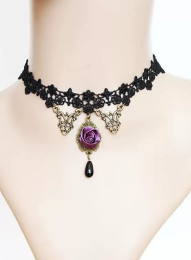 遮疤紫色蕾丝项圈女同人周边高级轻奢气质颈链锁骨链配饰颈带