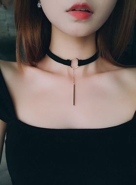 朋克黑色锁骨链脖子饰品复古简约