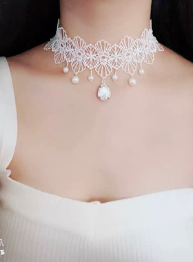 白色珍珠项链低领脖子饰品颈带