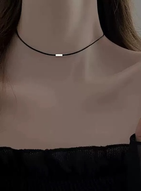 黑色皮质纯银锁骨链复古脖链
