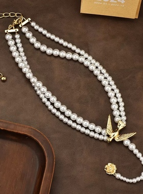 choker白色珍珠多层锁骨链