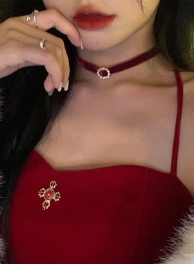 choker红色爱心暗黑丝绒锁骨链