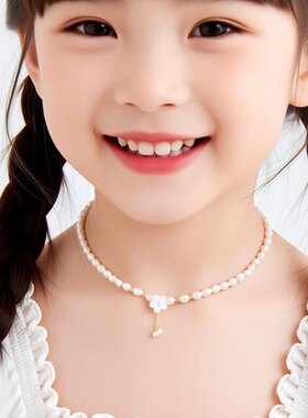 女童白色珍珠项链颈主持人走秀生日锁骨链流苏仙女小学生十岁配饰