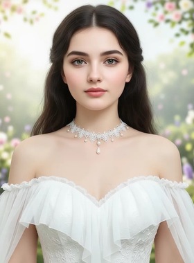 白色蕾丝珍珠复古法式锁骨女项链