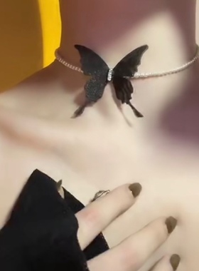 新款蕾丝黑色流苏吊坠配饰项链