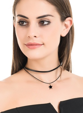 简约项链女锁骨链学生蕾丝黑色