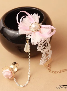 蝴蝶结手链粉色少女心手链戒指