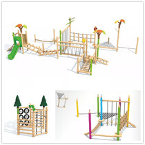 Children Outdoor wooded climbing frame Boring Bridge Climbing Pole Lone Wood Bridge Climbing Net Cloud Ladder Combination Sensory physical training
