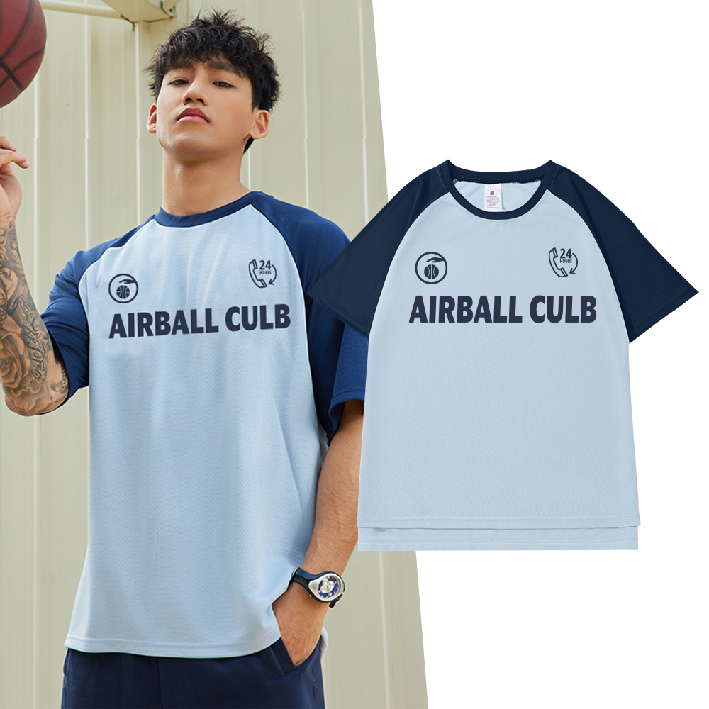 美式运动拼接T恤AIRBALL撞色训练短袖速干体育春夏篮球投篮服跑步 - 图2