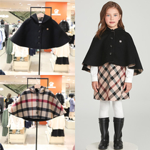 DAKS KIDS Korea Childrens dress 23 years Fall girl Lianhood grid Two sides wearing cloak wool shawl