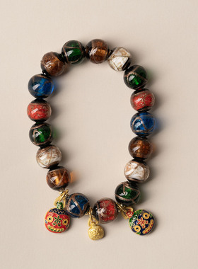 老山檀星光粉晶香灰琉璃手串