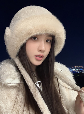 2025新款可爱小熊毛绒帽子女冬季加绒加厚保暖雷锋帽防风护耳包头