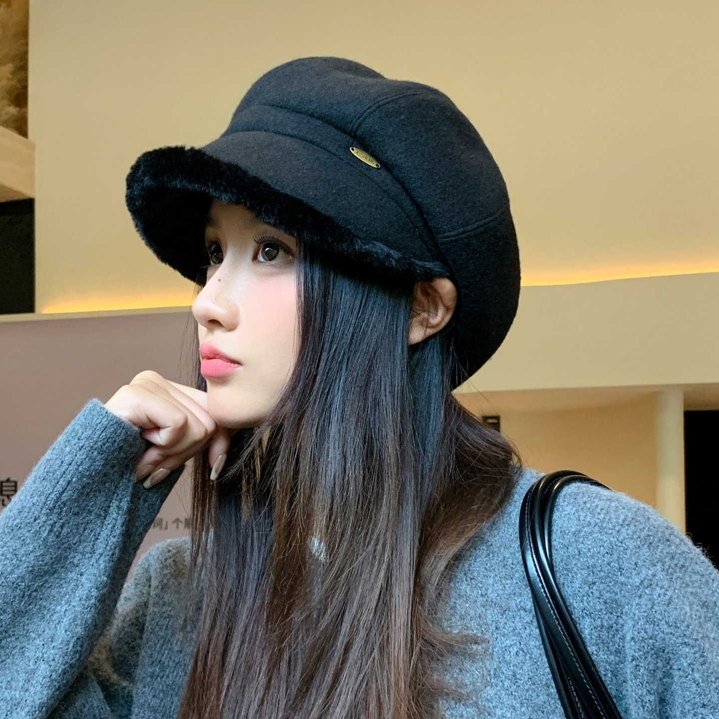 2025新款秋冬季毛绒渔夫帽女保暖护耳显脸小百搭休闲毛呢八角帽子,淘宝优惠券,粉丝福利购,淘宝优惠卷