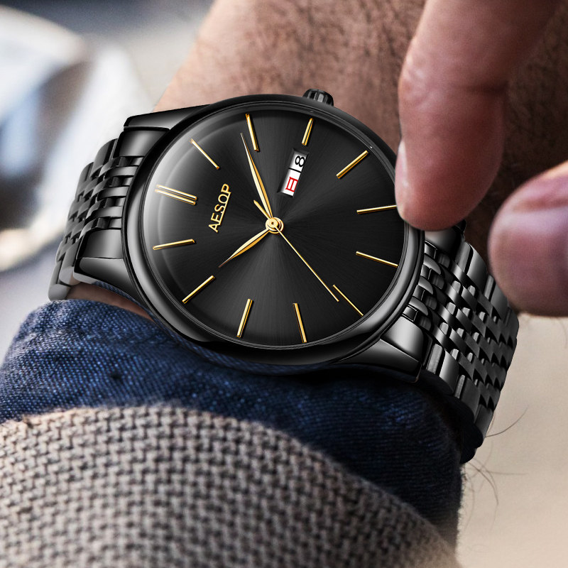 2019新款男士防水精钢带简约机械表 aesop利沃国产腕表