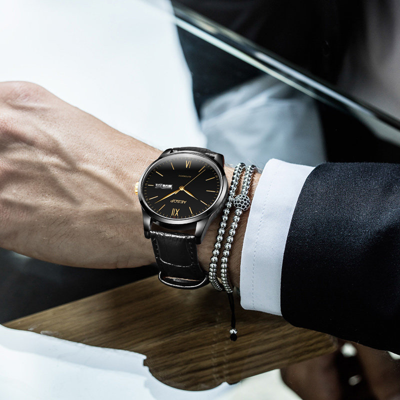 伊索男士正品时尚全自动超薄机械表 aesop利沃国产腕表