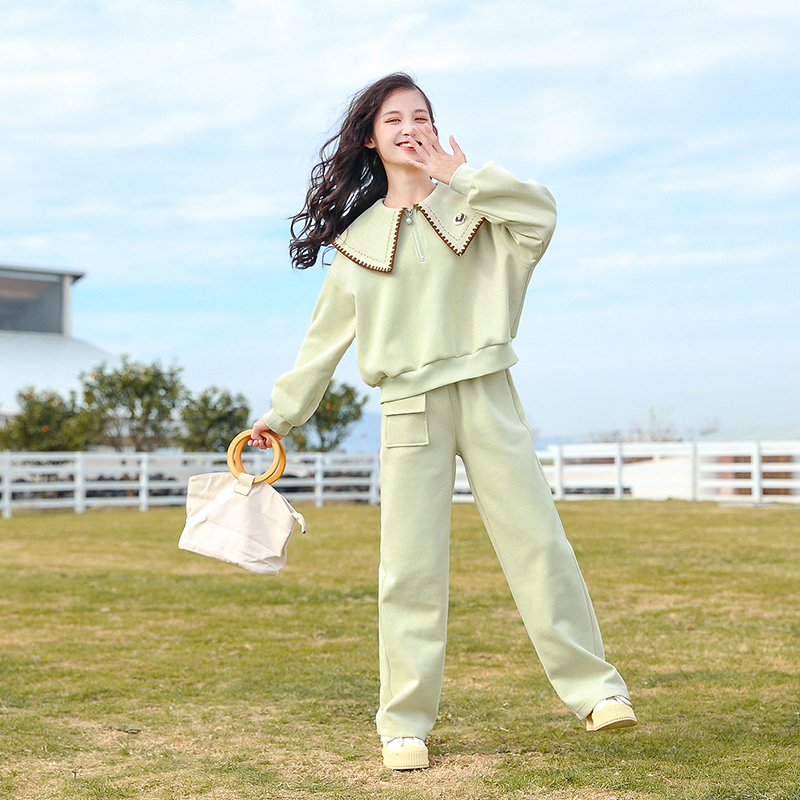 女童春装运动套装2024新款儿童时髦翻领上衣中大童休闲女孩春秋款