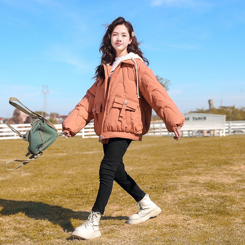 女童冬季加绒棉衣外套2023新款儿童洋气大童女装秋冬加厚棉服冬装