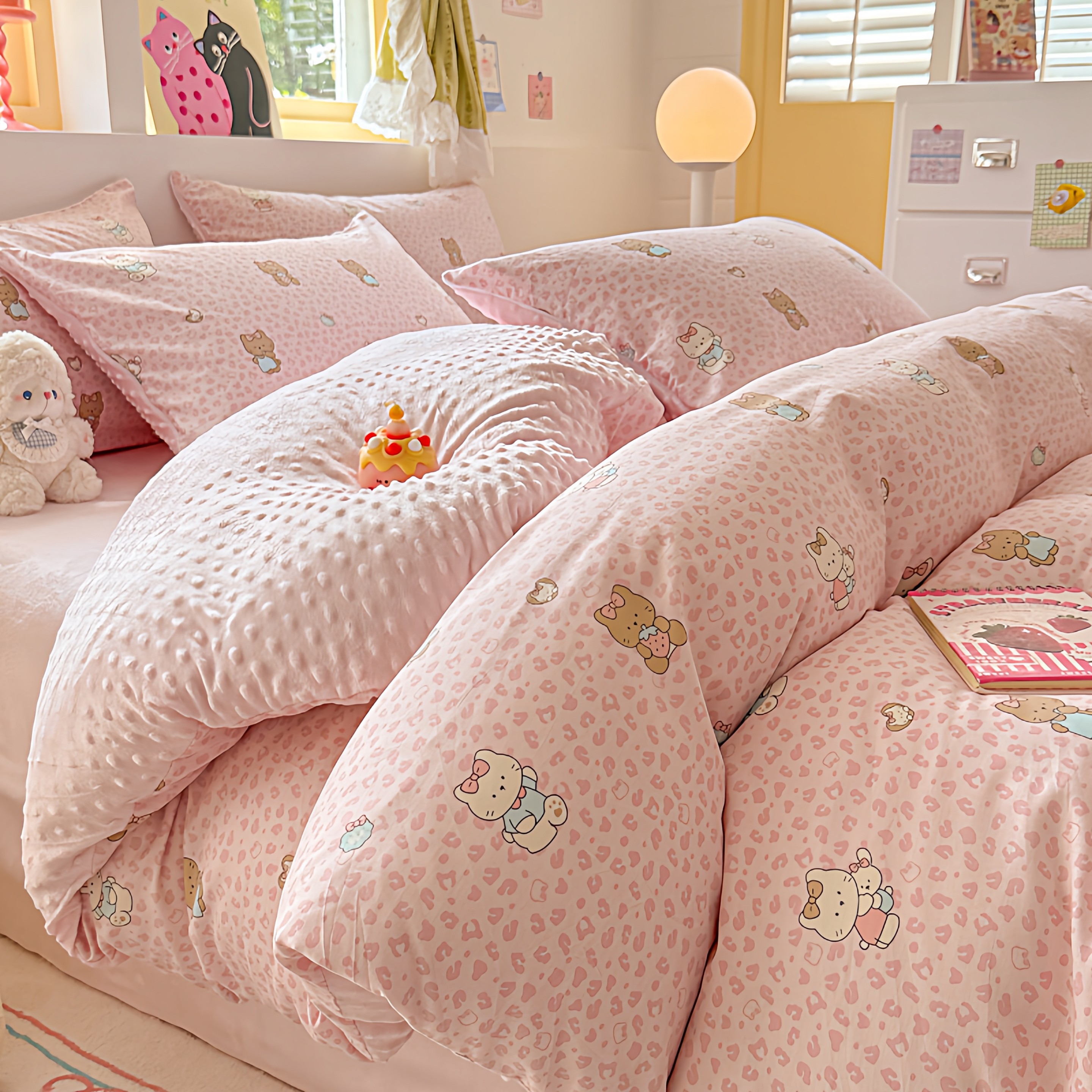 A棉B绒豆豆绒全棉40支儿童四件套纯棉可爱卡通男孩被套床单蓝色,淘宝优惠券,粉丝福利购,淘宝优惠卷