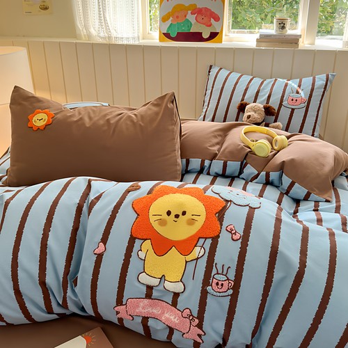 腊肠狗条纹全棉四件套加厚磨毛纯棉床单被套床上用品加大2m小狐狸 - 图2