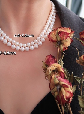 强光近正圆天然淡水珍珠项链