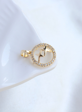 女铜镀金锆石环星爪托DIY配件