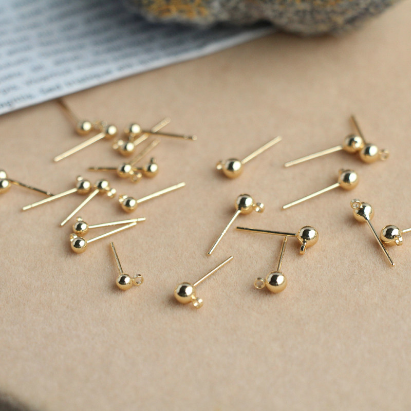 14K包金保色带挂圈吊环球针925耳针 3mm4mm耳钉DIY耳饰配件材料,淘宝优惠券,粉丝福利购,淘宝优惠卷