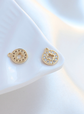 女铜镀金镶嵌锆石吊牌DIY小坠子