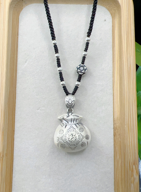 福字福袋纯银999吊坠挂件女双面立体复古项链挂坠福袋毛衣链项坠