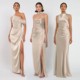 One-shoulder champagne satin bridesmaid dress niche high-end sister suit bridesmaid group bridesmaid skirt large size