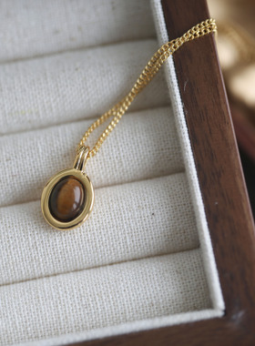 虎眼石铜镀真金女美拉德项链