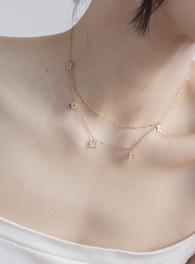 一枝橘花朵吊坠项链双层叠戴