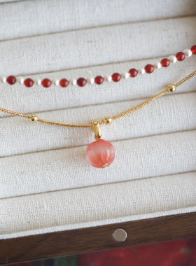 一枝橘玛瑙珠铜珠子女原创项链