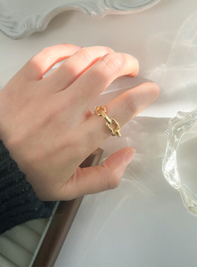 一枝橘珍珠宝石开口戒指可调节