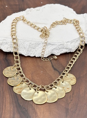 欧美外贸复古饰品时尚中古个性夸张金属质感项链锁骨链女