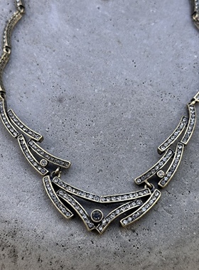 欧美中古饰品一鹿有你晚宴款仿钻石项链轻奢满钻鹿角形锁骨链女