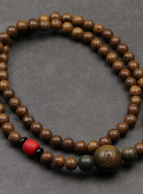 文艺复古佛珠项链男士九眼黄金檀