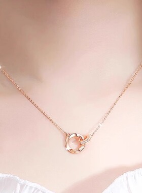 925银莫比乌斯双环项链女玫瑰金小众轻奢新2026年新款锁骨链颈链