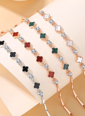 2026新年红色四叶草手链女生轻奢小众精致竹节手饰高颜值闺蜜礼物