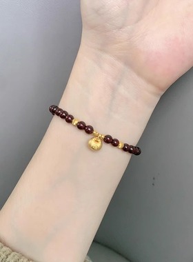 民族风黄金色小胖福串珠手链新中式石榴石转运珠手串开年好运气