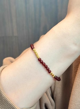 复古显白红玛瑙串珠手链旺桃花运