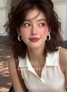 金色肌理褶皱不规则欧美风耳环