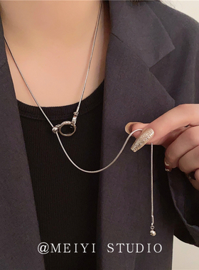双环镶钻可抽拉冷淡风项链