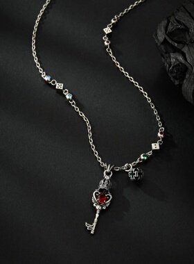 S925心之钥做旧复古皇冠钥匙十字吊坠项链潮男女锁骨链项链配饰
